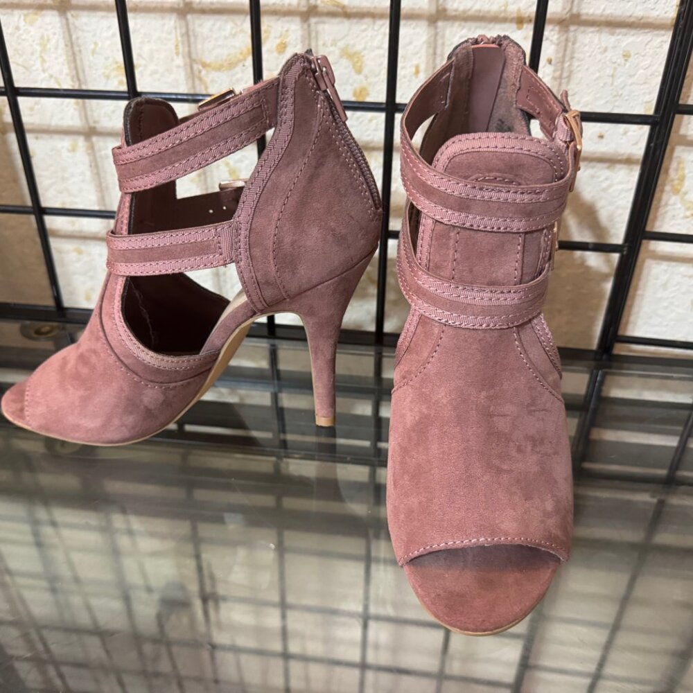 NEW NWOT Lauren Conrad Brown Suede Shoes Open Toe Heels 4 in heel Sz: 7M
